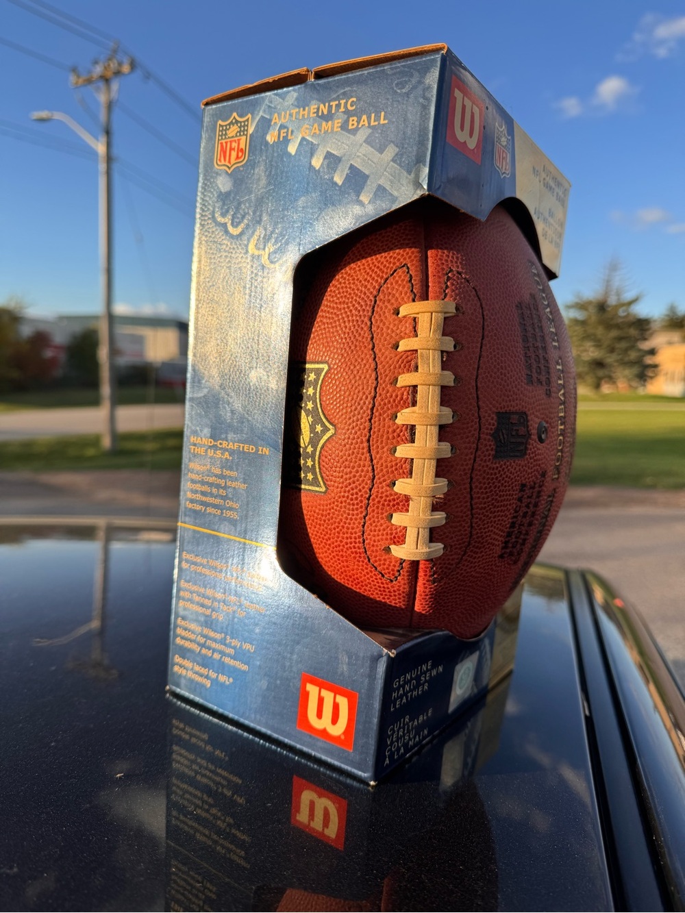 Wilson Brown Football with Tan Laces and Blue Box
